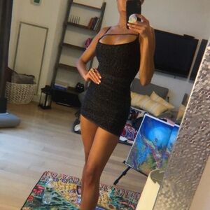 Black and grey leopard print cocktail mini dress